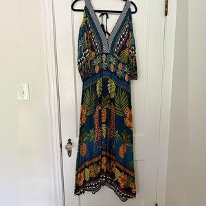 EUC - Tropical Print Maxi Dress - Blue and Orange